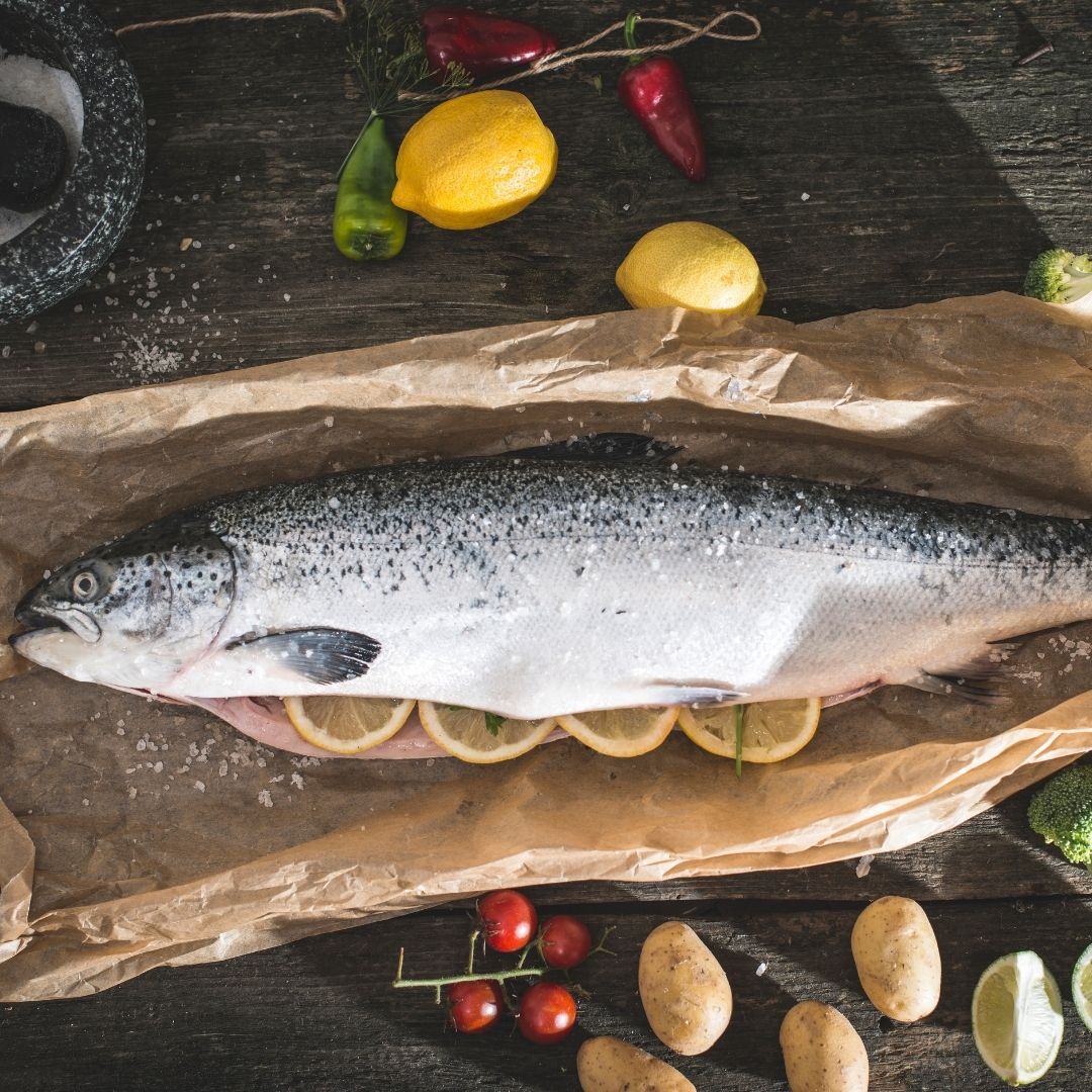 Freshly Prepared Whole Salmon| BC Live Spot Prawns
