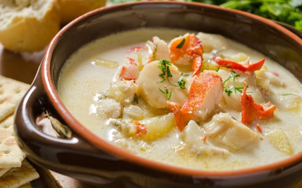 Seafood Chowder with Local Seafood Delivery BC Live Spot Prawns & Seafood